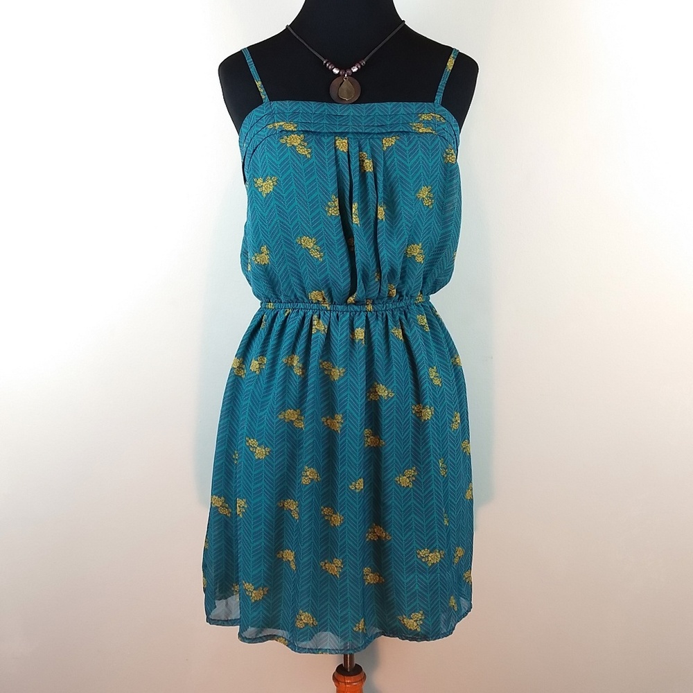 Teal/Gold Dress w/Chevron Pattern&Spaghetti Straps
